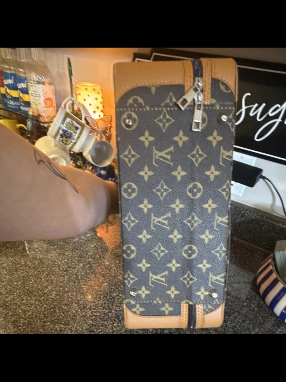 Off-Louis LV Air Jordan 1 High Top Sneakers Brown/Tan Monogram Lace-Up